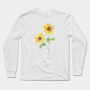 2 yellow sunflowers ink and watercolor Long Sleeve T-Shirt